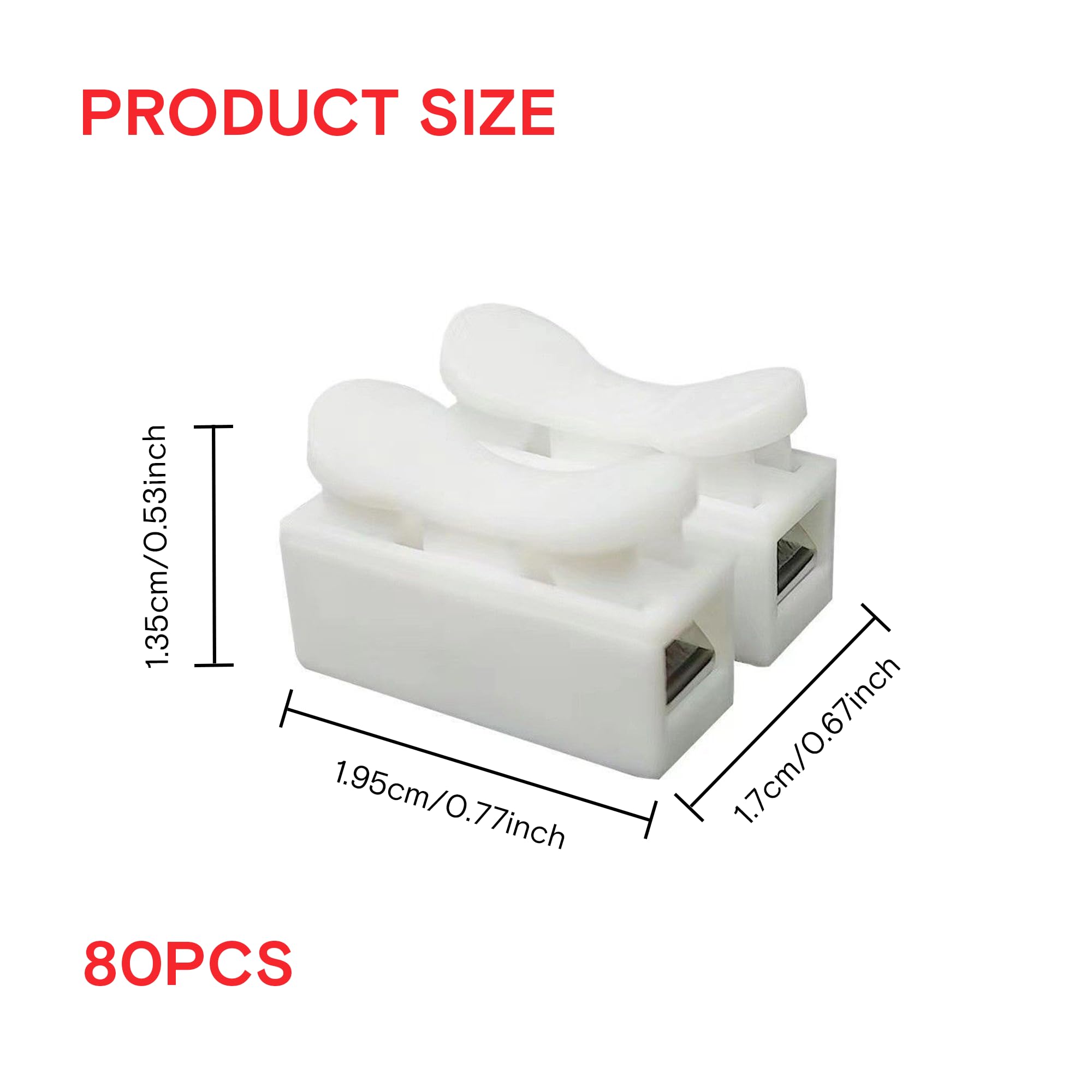 80PCS CH2 Quick Connector Stable Quick Electrical Cable Clamp Terminal Block Spring Wire Connectors Block for Led Strip Light Suitable for Electrical Maintenance and Installation (White) - Image 2