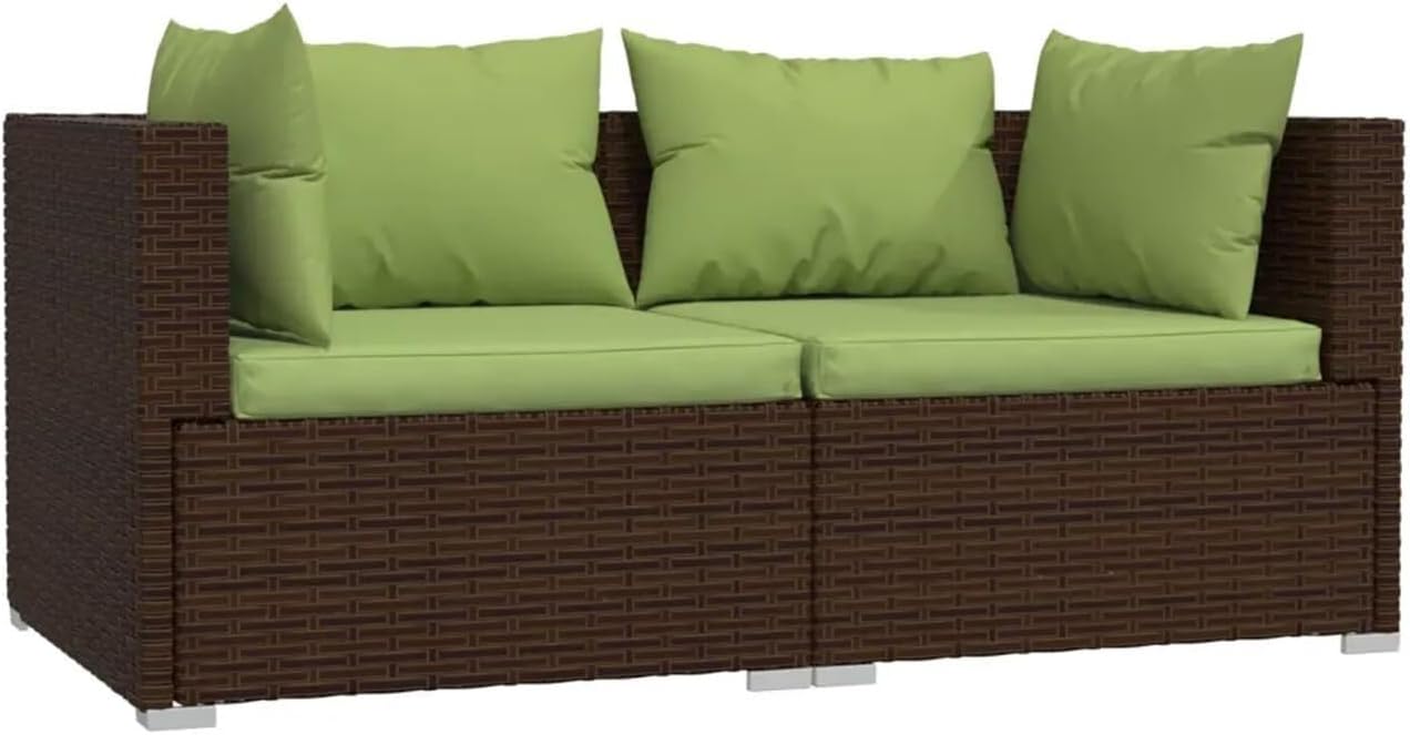 Outdoor Patio Sofa Set - PE Wicker Rattan Sectional Conversation Loveseat with Cushions for Backyard, Porch, Poolside, or Patio - Brown