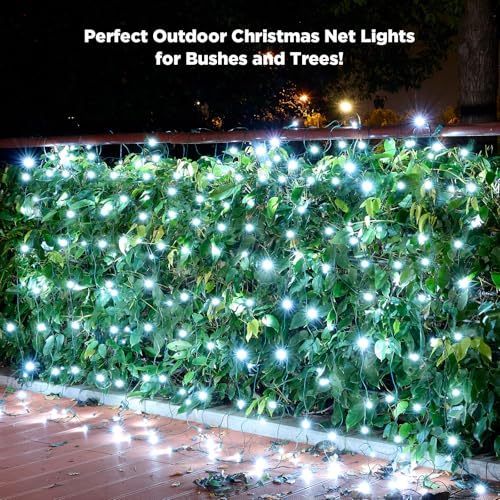 Image of Led Net Lights Christmas Lights Outdoor 200Leds 9ft x 6ft Upgraded White Christmas Net Lighting, Waterproof 5mm LED Wide Angle Outdoor Indoor Mesh Net Light for Trees, Bushes, Shrubs Decorations