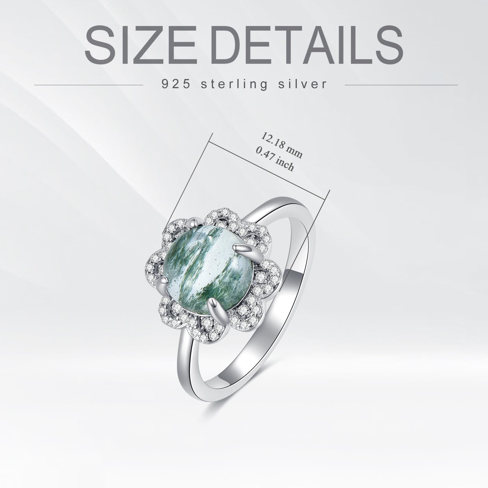 Anillo de ágata musgosa natural de plata de ley y ágata musgosa, anillo de compromiso, joyas de ágata musgosa, regalos para mujeres