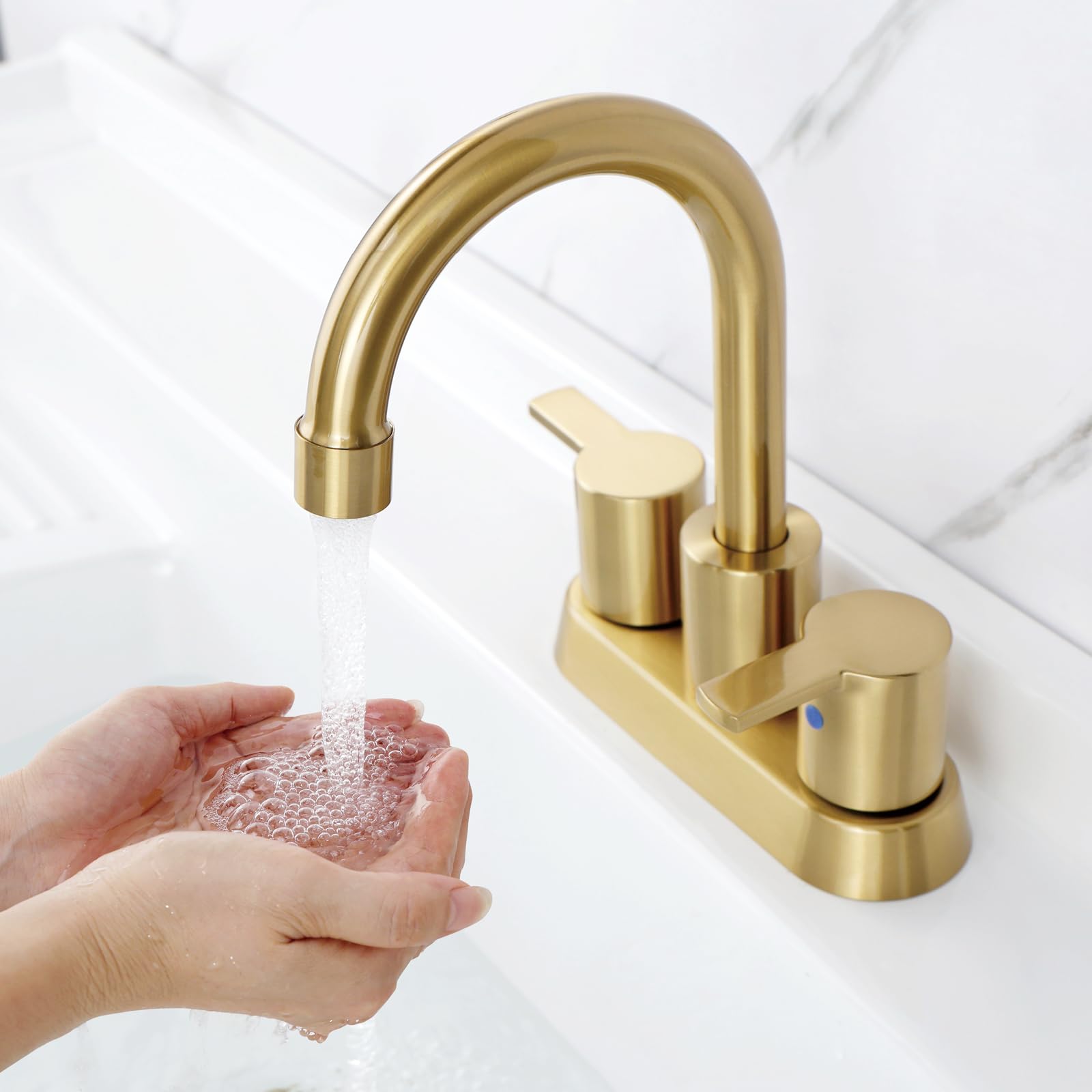 Ximlike Robinet De Lavabo De Salle De Bain Doré Brossé, 2 Poignées