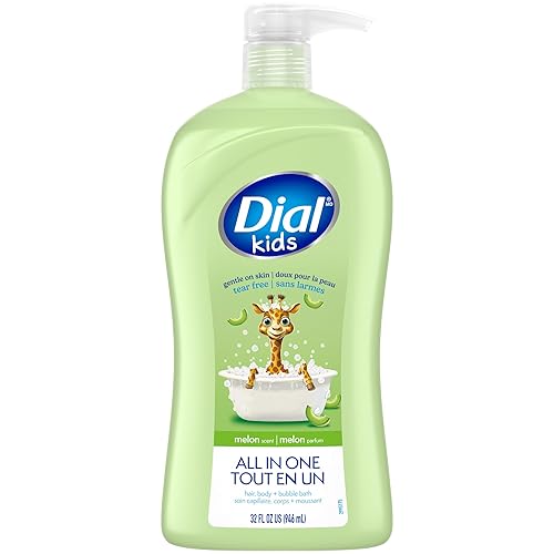 Dial Gel de baño todo en 1 para niños + cabello + baño de burbujas, aroma a melón, 32 onzas líquidas, gel corporal hipoalergénico y champú, fórmula