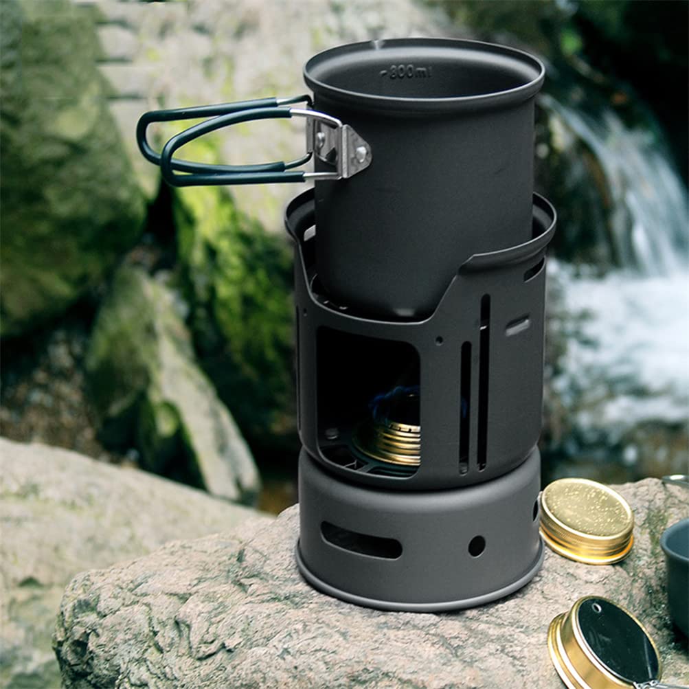 Marmite d'extérieur Portable 7 Pcs Ustensiles de Cuisine Réchaud - Réchaud de Camping Réchaud à Alcool Léger Sac à Dos pour Randonnée Pique-Nique