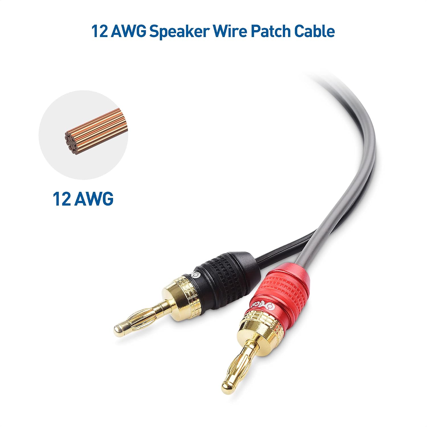 Cable Matters Heavy Duty 12 AWG Speaker Wire - 12ft, Single OFC Speaker Cable with Banana Plugs, Black