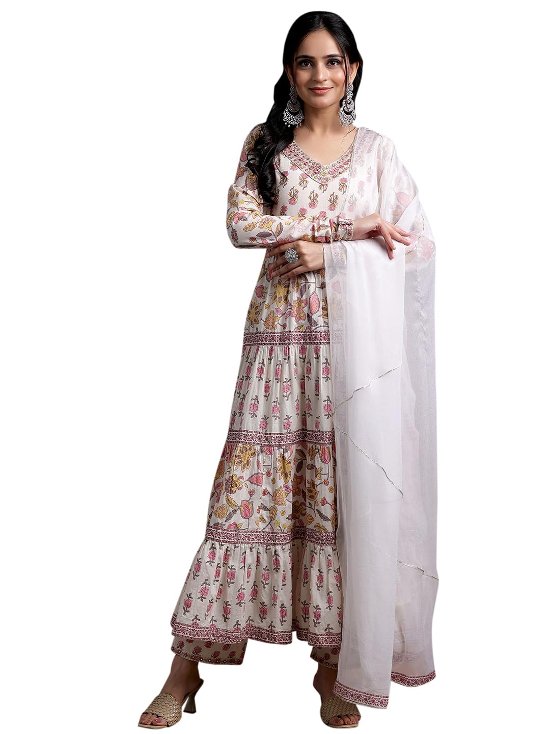 Libas Women's Cotton Kurta Sets, Off White, L