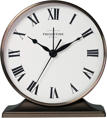 Vista 2 de Presentime & Co Lewis Reloj de repisa de chimenea, reloj de escritorio y estante, decoración de mesa, 14 x 12.7 cm, silencioso sin tictac, base