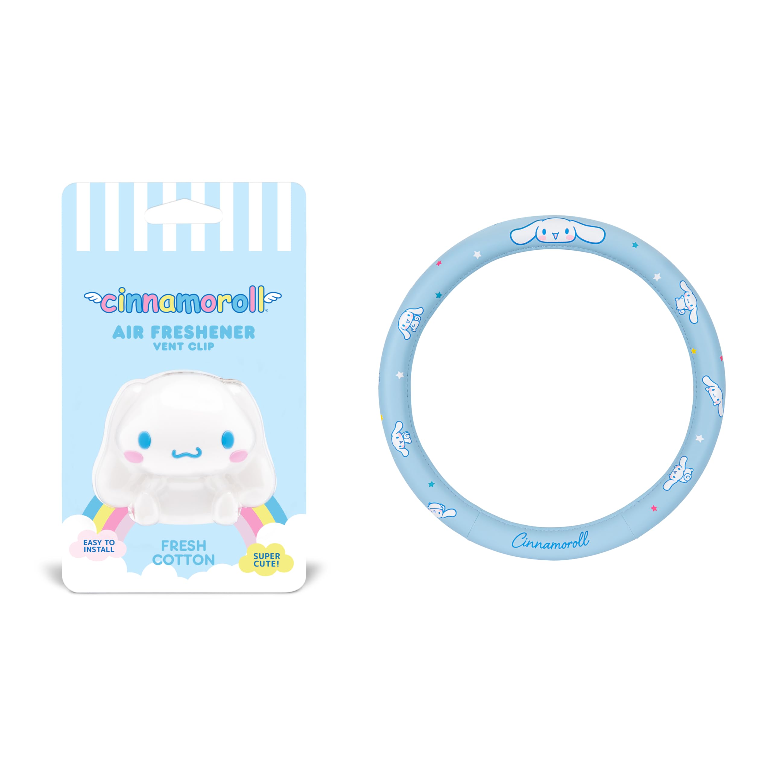 Cinnamoroll Steering Wheel Cover, Official Sanrio Car Steering Wheel Cover with Easy Clip-on Car Air Freshener – Cute and Long-Lasting Cinnamoroll Air Freshener for Car, Odor Eliminator, Fun Scents