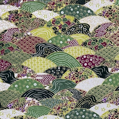 Jukway Tela de Algodón por Metros, 50 X 145 cm, 100% Algodón, Diseño Bronceado, Estampado Floral, Paños Decorativos Para Costura Acolchado Manualidades Cortinas Tapicería (04- Diseño, Verde)