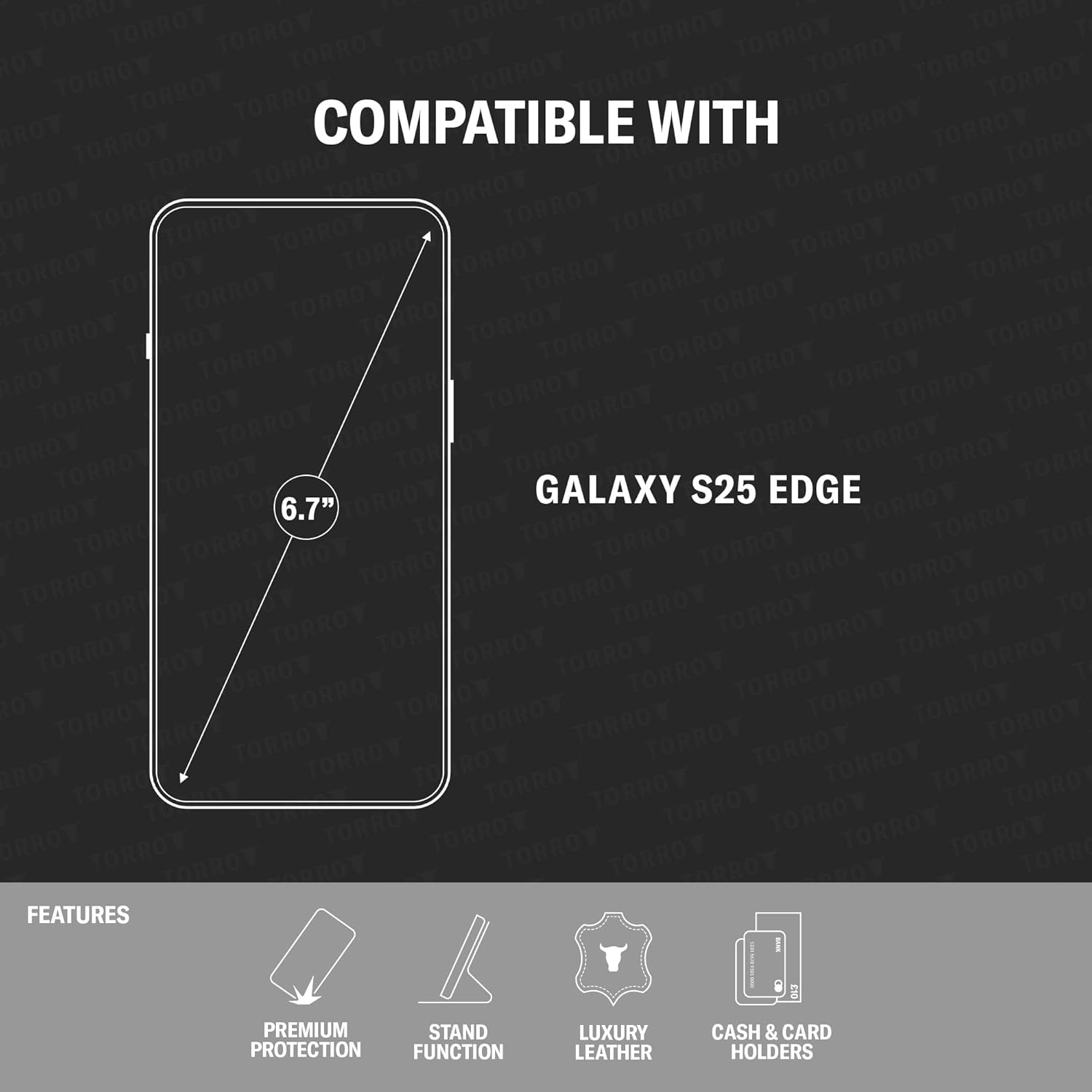 TORRO Leather Case Compatible with Samsung Galaxy S25 Edge 6.7” 2025 – Premium Leather Wallet Case with Kickstand and Card Slots (Black)