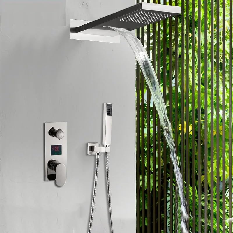 Ensemble de douche mural chrome avec mitigeur et tête cascade - 2