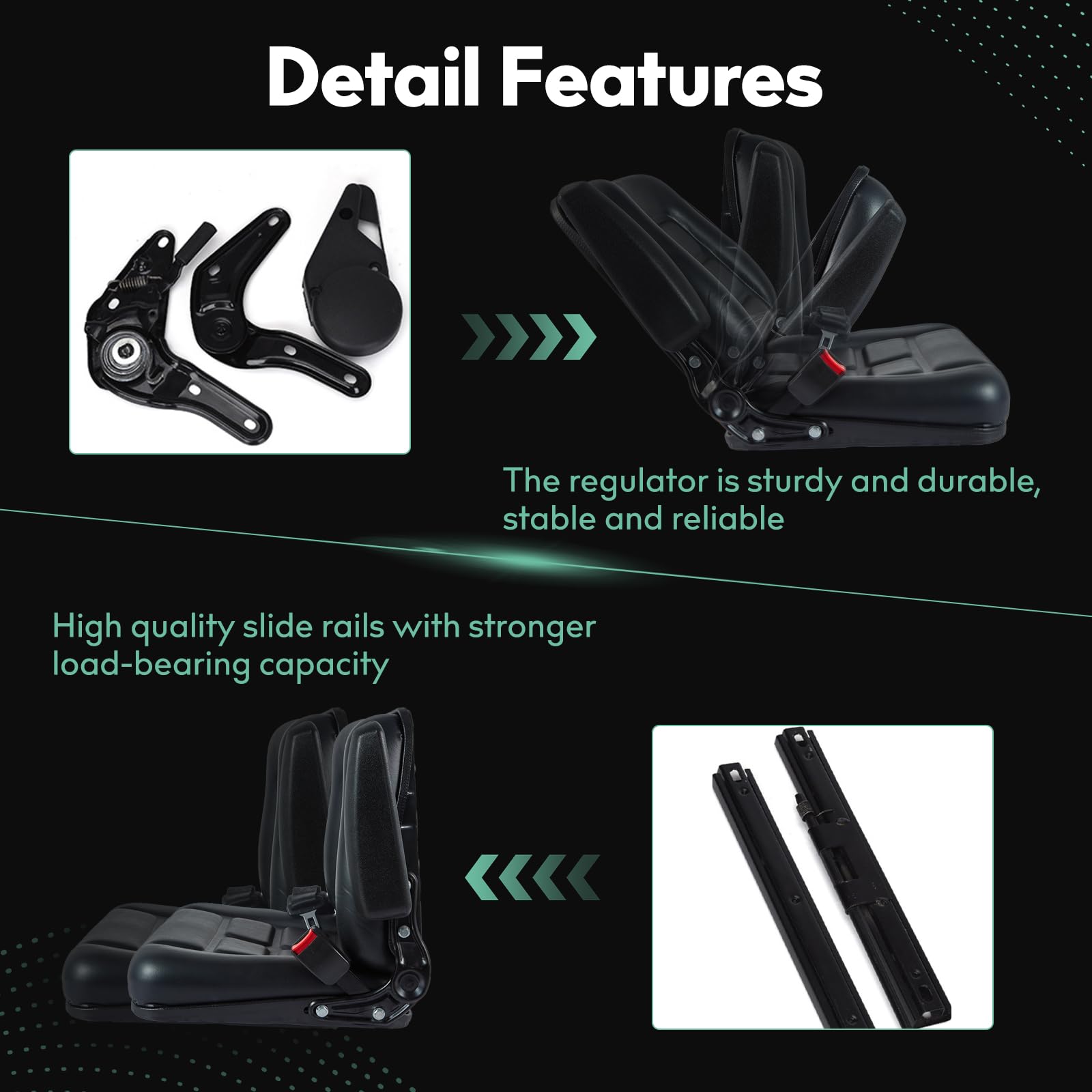 Asiento universal para carretilla elevadora, asiento de tractor plegable con reposabrazos trasero de ángulo ajustable, reposabrazos y cinturón de seguridad, para tractor, excavadora, excavadora