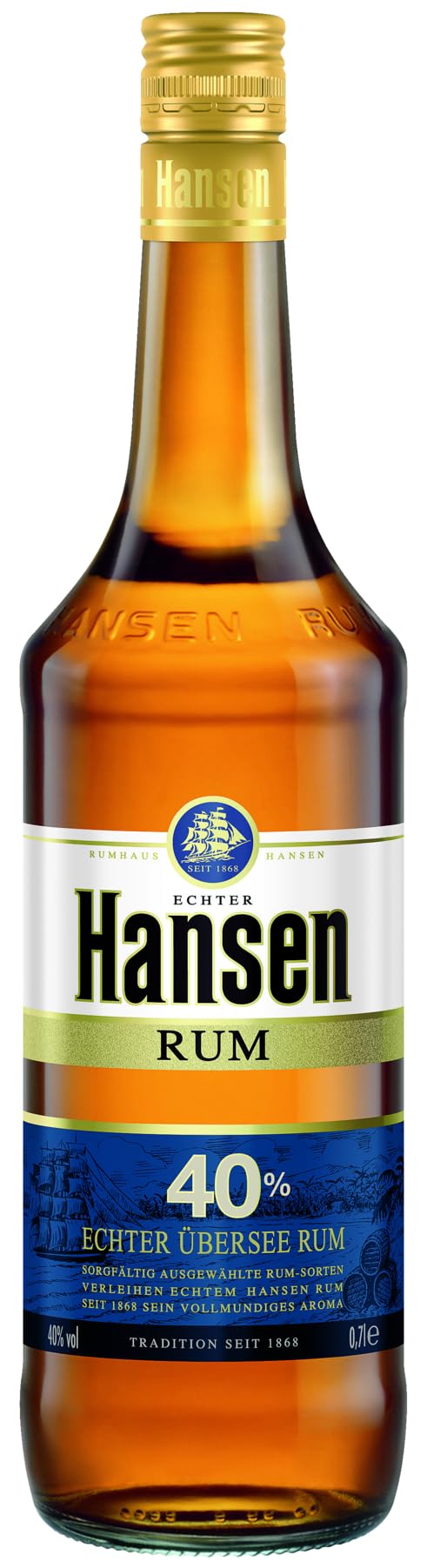 Hansen Rum | Echter Übersee Rum | Premium-Rum mit karibischem Charakter | Kräftiger Geschmack und ausgewogenes Aroma | Gereift in Weißeichenfässern | 0,7L | 40% Vol.