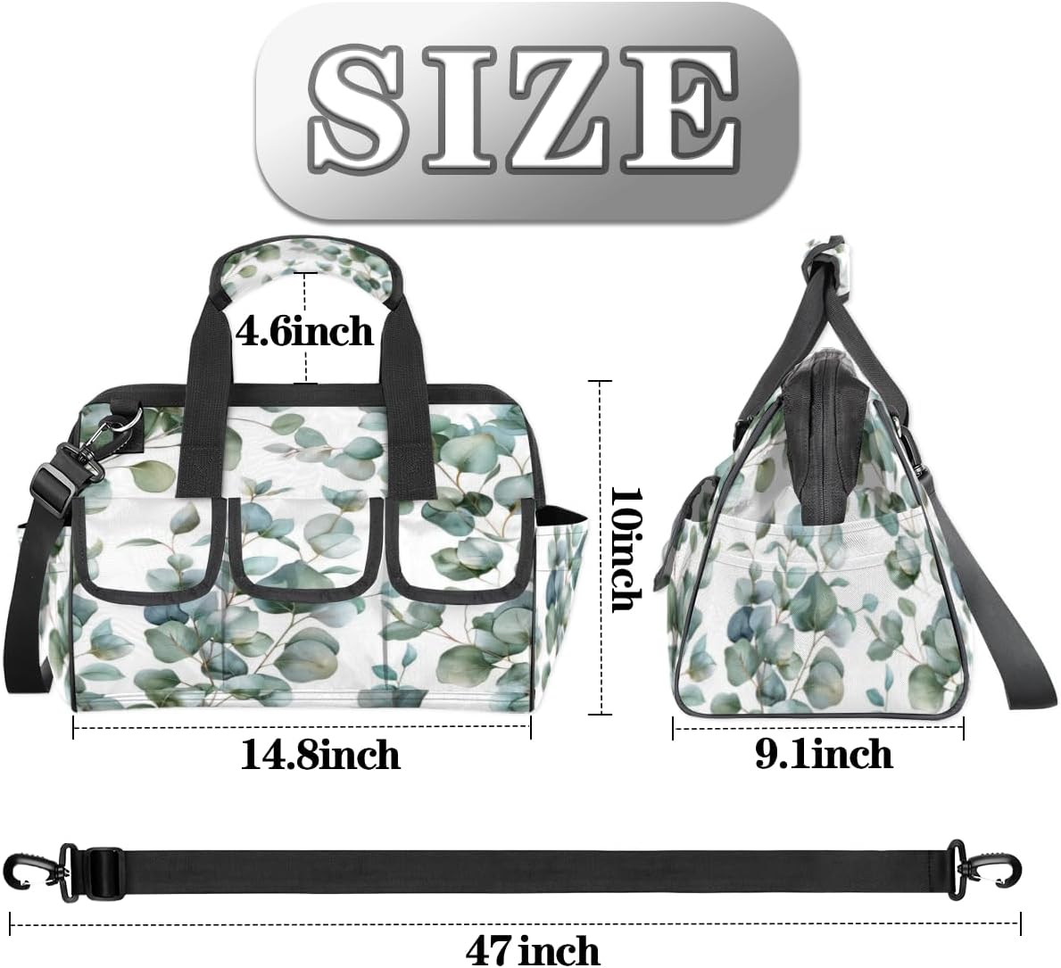 Spring Eucalyptus Leaves Heavy Duty Tool Bag for Men Garden Engineer Electrician Carpenter Sturdy Portable Tool Box Organizer Storage with Handle Pockets Strap 15 Inch