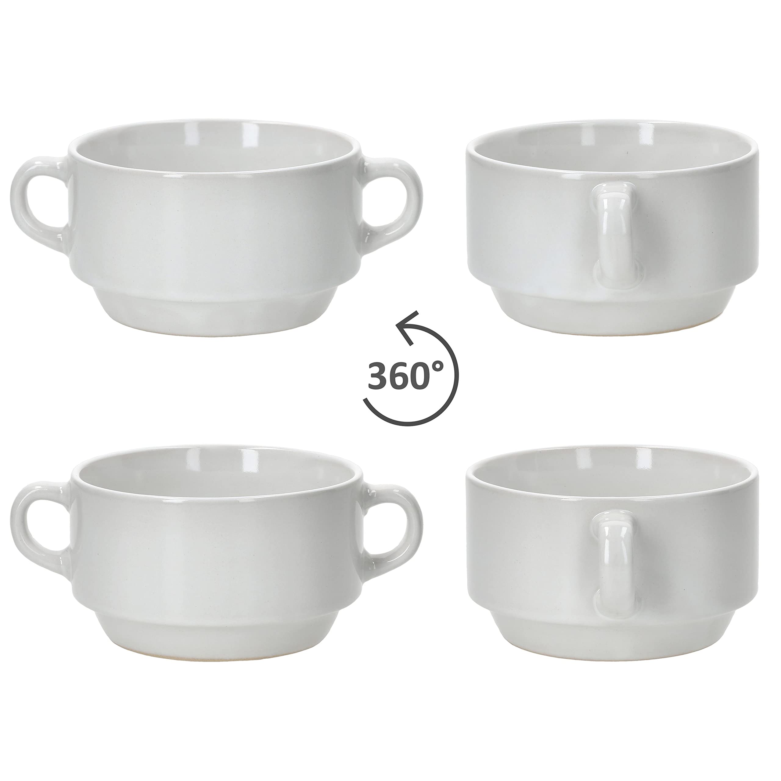 MamboCat 12er Set Stiva Suppenschale 250 ml I Weiß I Für 12 Personen I Suppentasse, Suppenterrine, Soup-Bowl Porzellan-Schale, stapelbar 18x12,5x8,5cm kleine Schüssel Henkel für Eintopf & Suppe