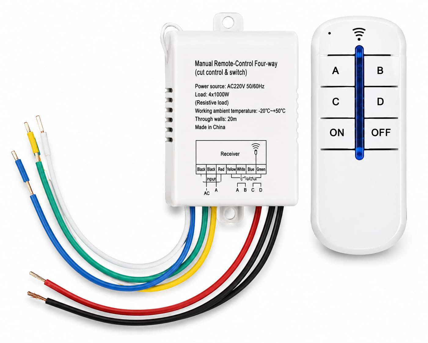 4-Way RF Wireless Remote Control Wall Switch | 220V-240V Digital ON/OFF Switch with 4-Channel Remote for Home Lights, Fans & Electrical Appliances-picture-10