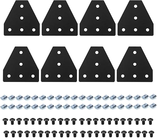 Juego de soportes de conector de extrusión de aluminio 4040 incluye 8 placas de junta, 1 llave M5, 40 tuercas M8 de ranura en T y 40 tornillos M8 x