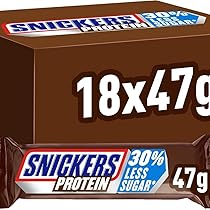 Snickers Barretta Proteica con Caramello e Arachidi Tostate Ricoperta al Cioccolato al Latte, 10 g di Proteine, 18 Snack da 47 g