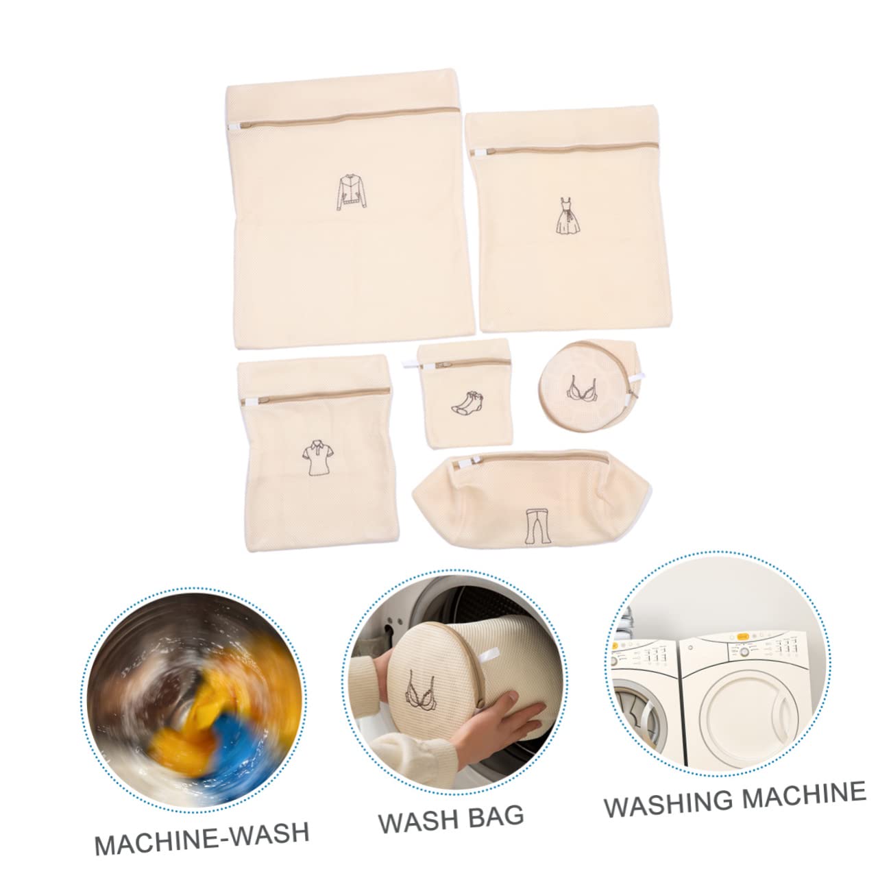 6 Stück Wäschenetz für Feinwäsche aus Polyester, Beige, Reißfest