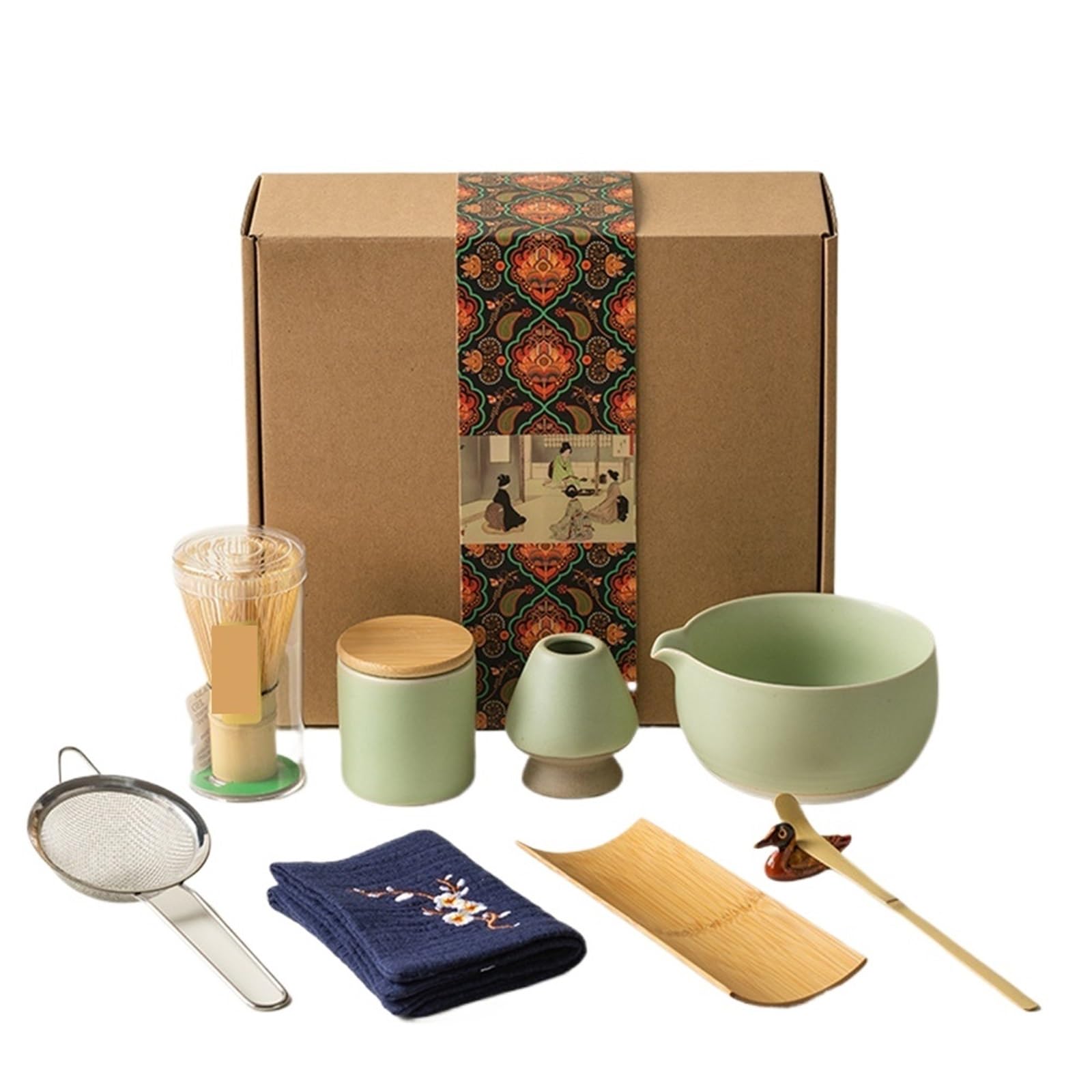Ensemble Matcha 9pcs Matcha Set with Ceramic Bowl, Whisk and Tea Spoon, Ceremony(Green)