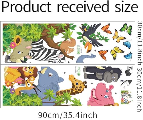 Miniatura 5 de Calcomanías de vinilo removibles de 33.5 x 30.3 pulgadas, diseño de animales salvajes de la selva, cebra, elefante, león, hipopótamo, mariposa,