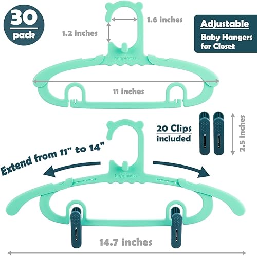 Miniatura 3 de Perchas de bebé para armario, paquete de 30, plástico, ahorro de espacio, resistentes, antideslizantes, color verde