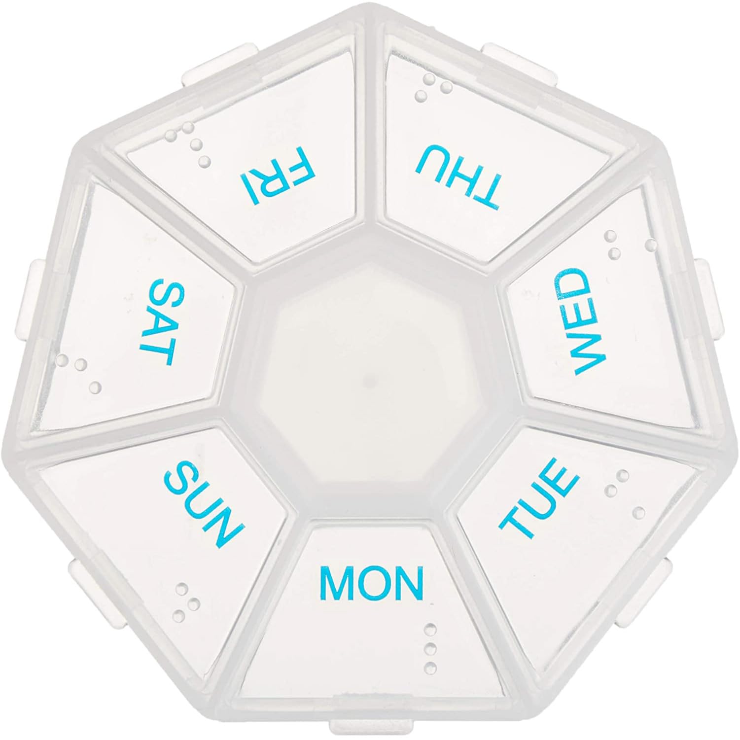 Deke Home - Medicine Pill Organizer with Braille Labeling, 7 Day Pill Box, Clear Lids, Weekly Pill Organizers, Daily Pill Organizer for Medication Management, Compact, Easy Viewing