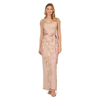 Adrianna Papell Cascading Floral Embroidered Long Column Gown Women