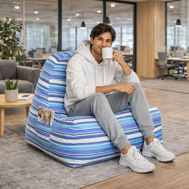 Image of Style Homez Hackey Cotton Canvas Stripes Printed Bean Bag XXL Size Filled with Beans Fillers