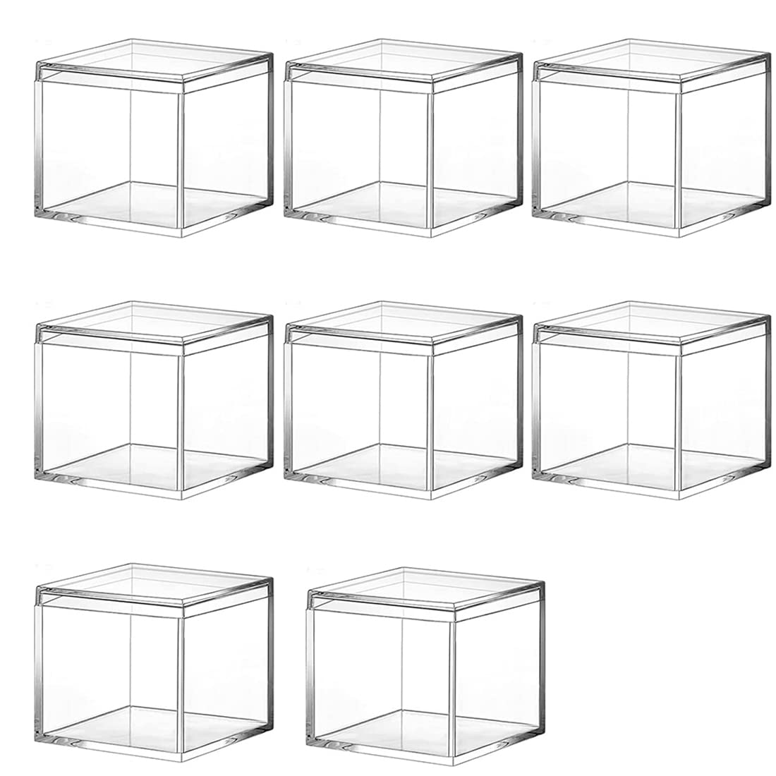 Melairo Light 8 Pieces Of Transparent Acrylic Plastic Square Square Jewelry Box Mini Storage Box With Lid Mini Square Container 120Ml