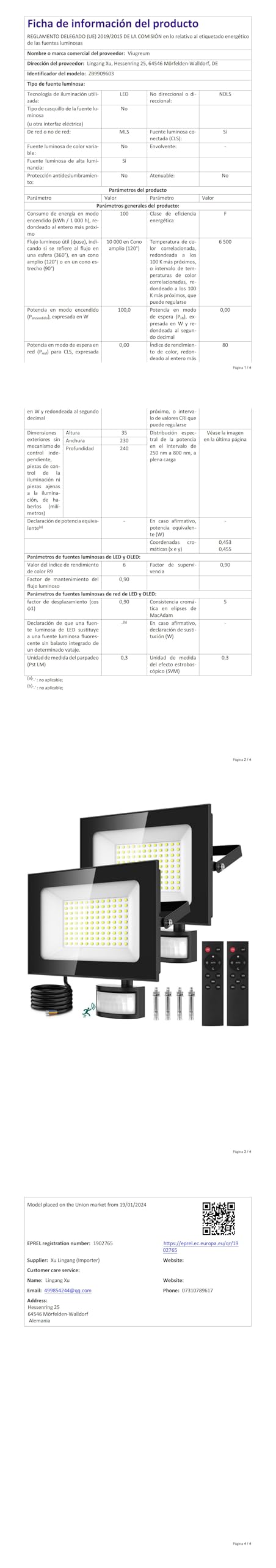 Viugreum 2 Packs 100W Faretto LED per Esterno con Sensore di Movimento 10000LM Bianco Freddo Faro LED Esterno IP65 Impermeabile LED Spotlight con Telecomando e Timer per Giardino Garage