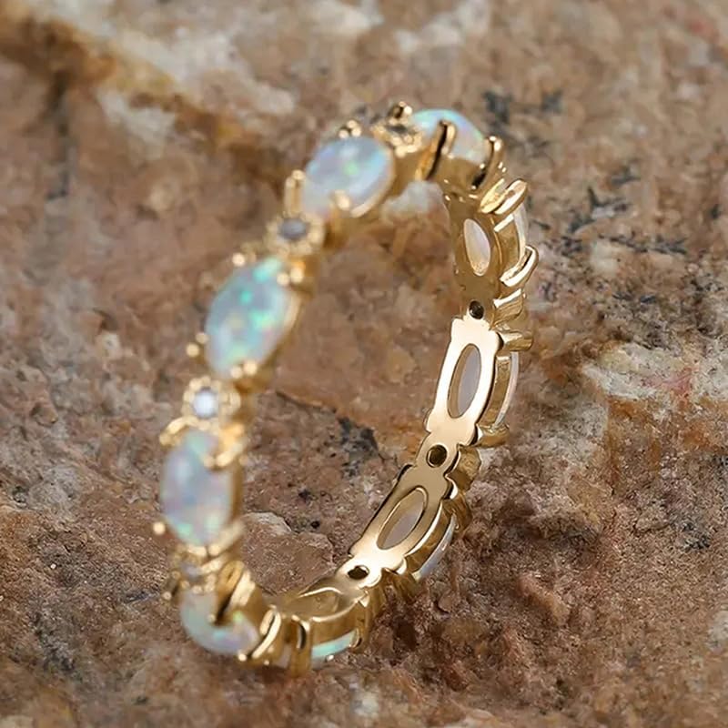 LIOYSIUT Opal Ring for Women Rose Gold Plated 925 Sterling Silver White Opal Engagement Wedding Promise Rings Gemstone Engagement Anniversary Ring Size 7