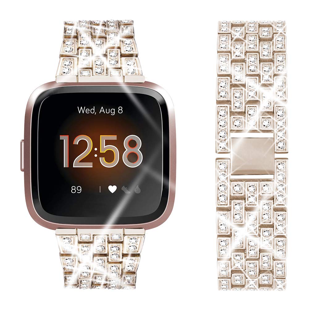 Bling Bands Compatiable with Versa/Versa Lite Woman Ladies Diamond Dressing Jewelry Replacement Strap Wristband Links Accessory Bracelet(Champagne)