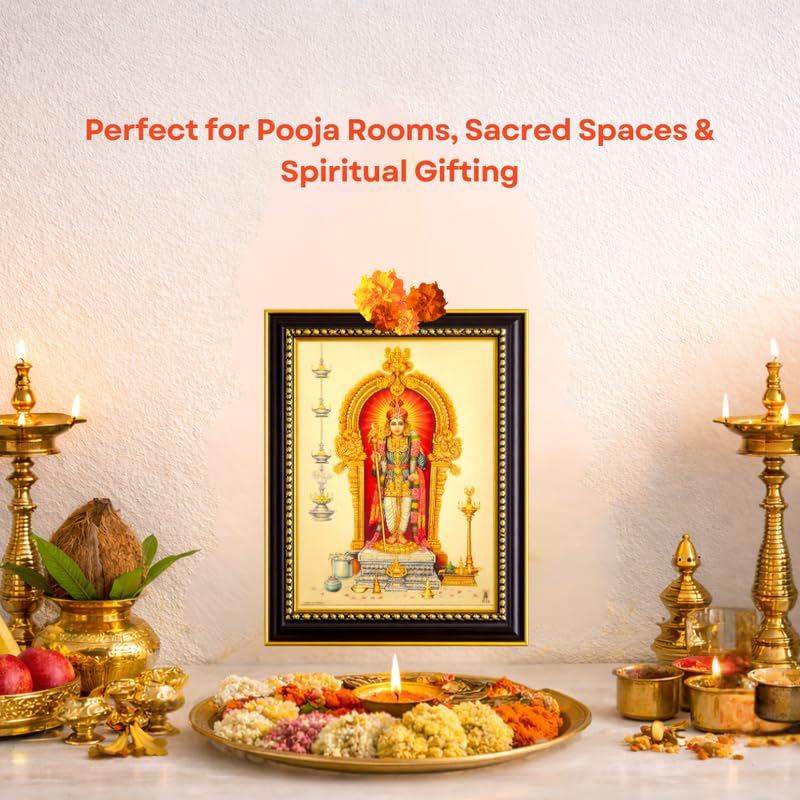 Image of Paramporul Gallery Palani Murugan Raja Alangaram Subramanya Swamy Gold Foil Photo Frame for Pooja Room, Hindu God Wall Decor, Ready to Hang, 10x14 Inch