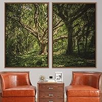 2 Piece Framed Canvas Wall Art Brown Forest Canvas Prints Home Artwork Decoration for Living Room,Bedroom - 16