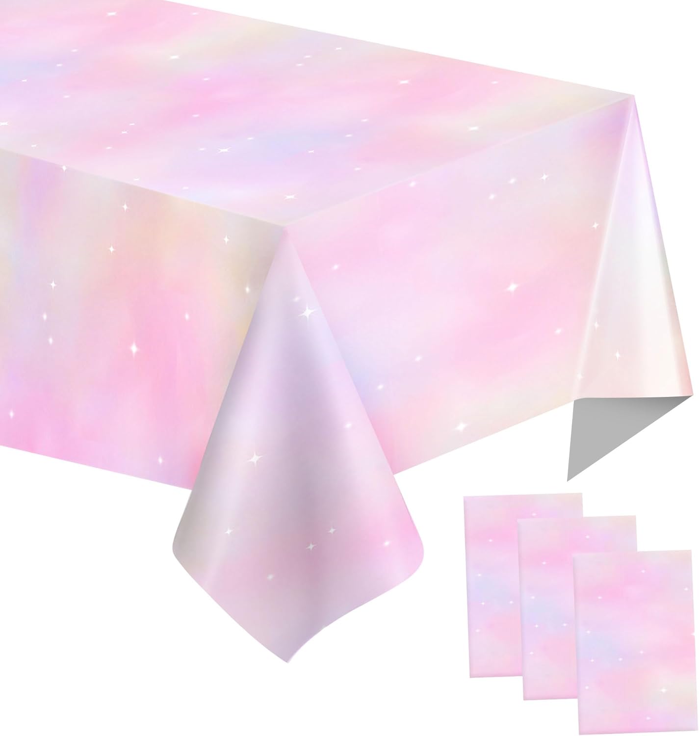 3 Pack Rainbow Tablecloth, Pink Plastic Table Cloths, 108 x 54 Inch Disposable Rectangle Table Covers, Rainbow Party Decorations for Mother's Day Birthday Wedding Bridal Shower Party Supplies 3 Packs