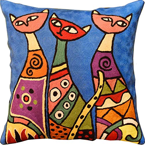 Limited Discount Kashmir Designs Cute Cat Pillow Cover Wool Size - 18x18 Limited Discount Kashmir Designs Cute Cat Pillow Cover Wool Size - 18x18