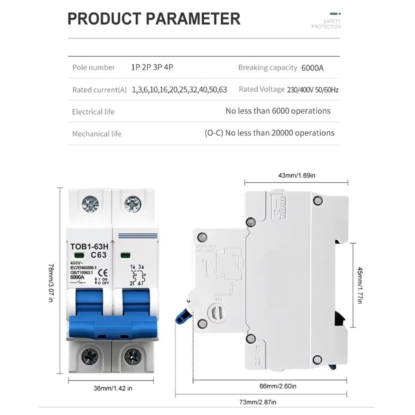 AC MCB 5 sztuk, 2P typ C 230/400 V ~ 50/60 Hz wyłącznik