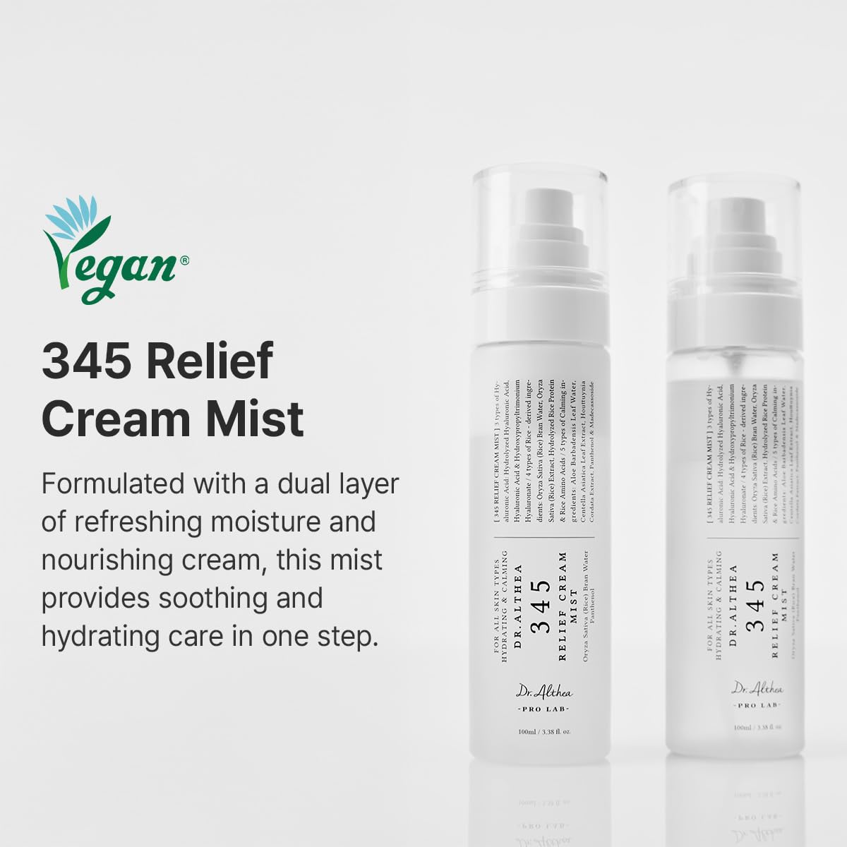 Dr.Althea 345 Relief Cream Mist | Nebulizzatore viso idratante con estratto di riso | Trattamento lenitivo per pelli sensibili | Prodotto coreano vegano per la cura della pelle (100ml (Pack of 1))