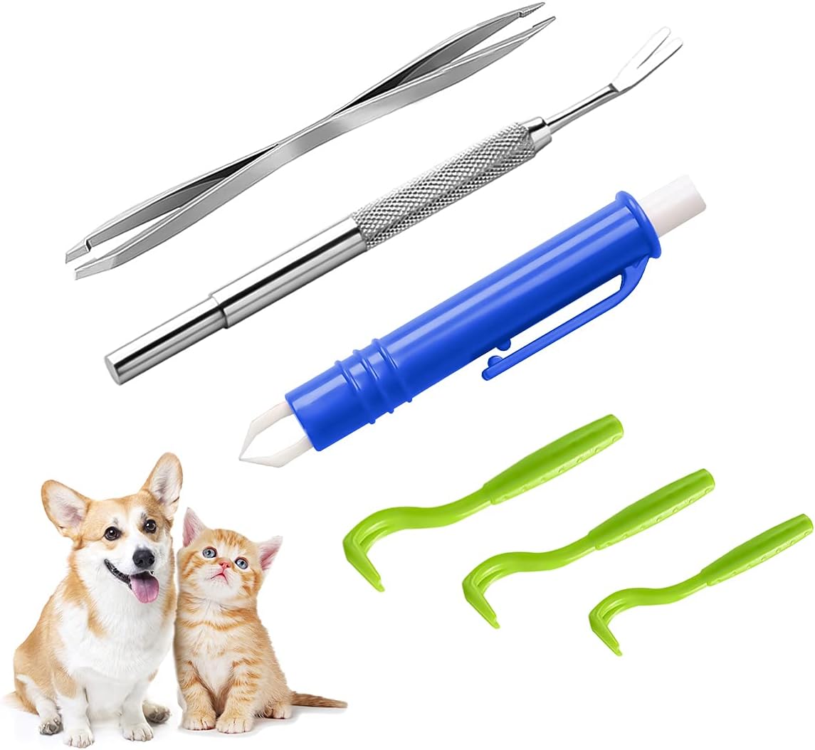 Pinzas para Garrapatas para Perros, 6 Piezas de Protección Contra Garrapatas, Juego de Herramientas con Pinza para Garrapatas, Bolígrafo Antiinsectos (Incluida Caja de Almacenamiento)