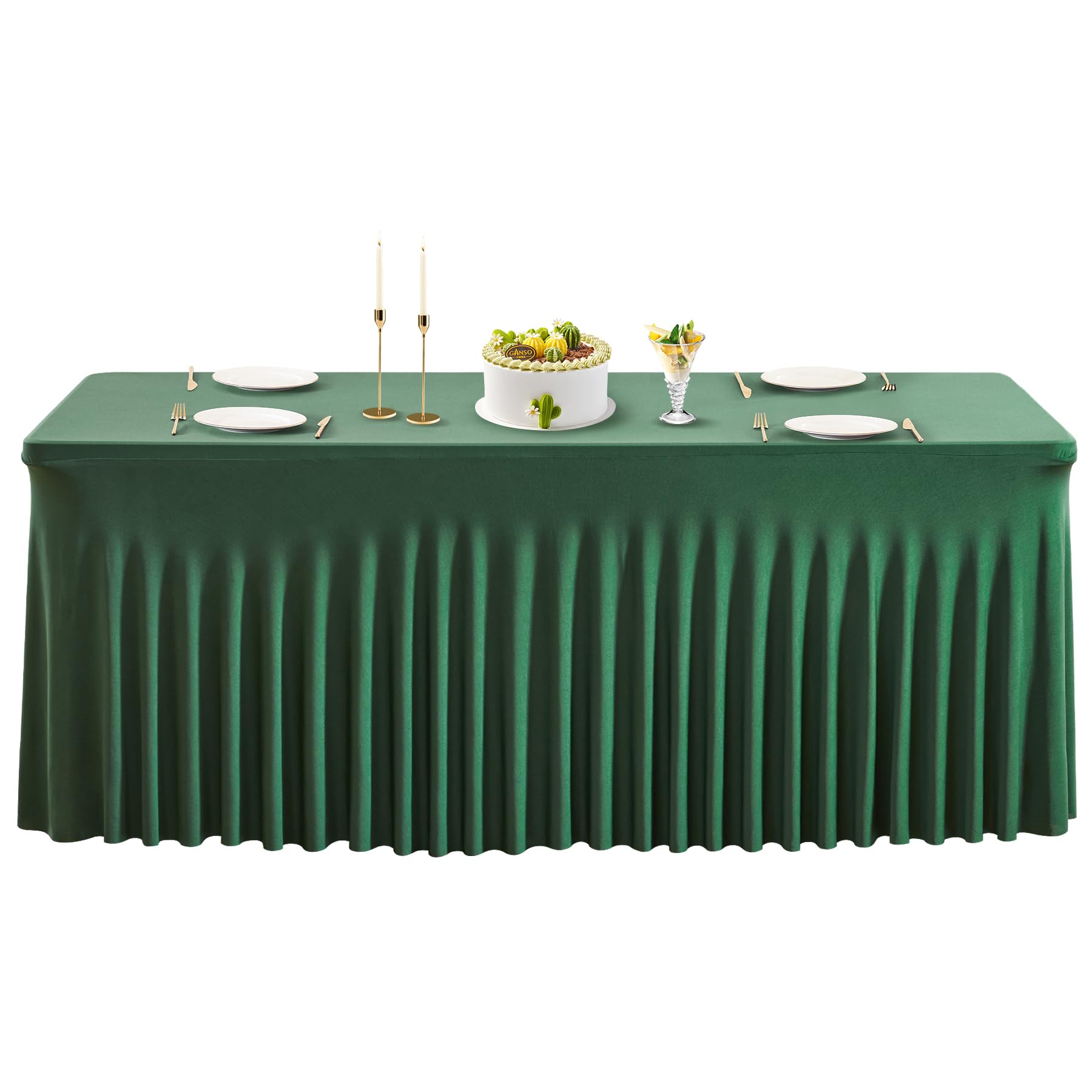 PARTISKY Hunter Green Spandex Tablecloth for 4ft Rectangle Tables, Stretchable Table Cover Skirt for Folding Tables Weddings Parties Banquets Events