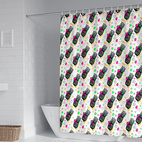 BCughia Rideau Douche Qui Colle Pas, Rideau Salle de Bain Lavable Ananas Polyester Noir Fushia Rideau Baignoire 36