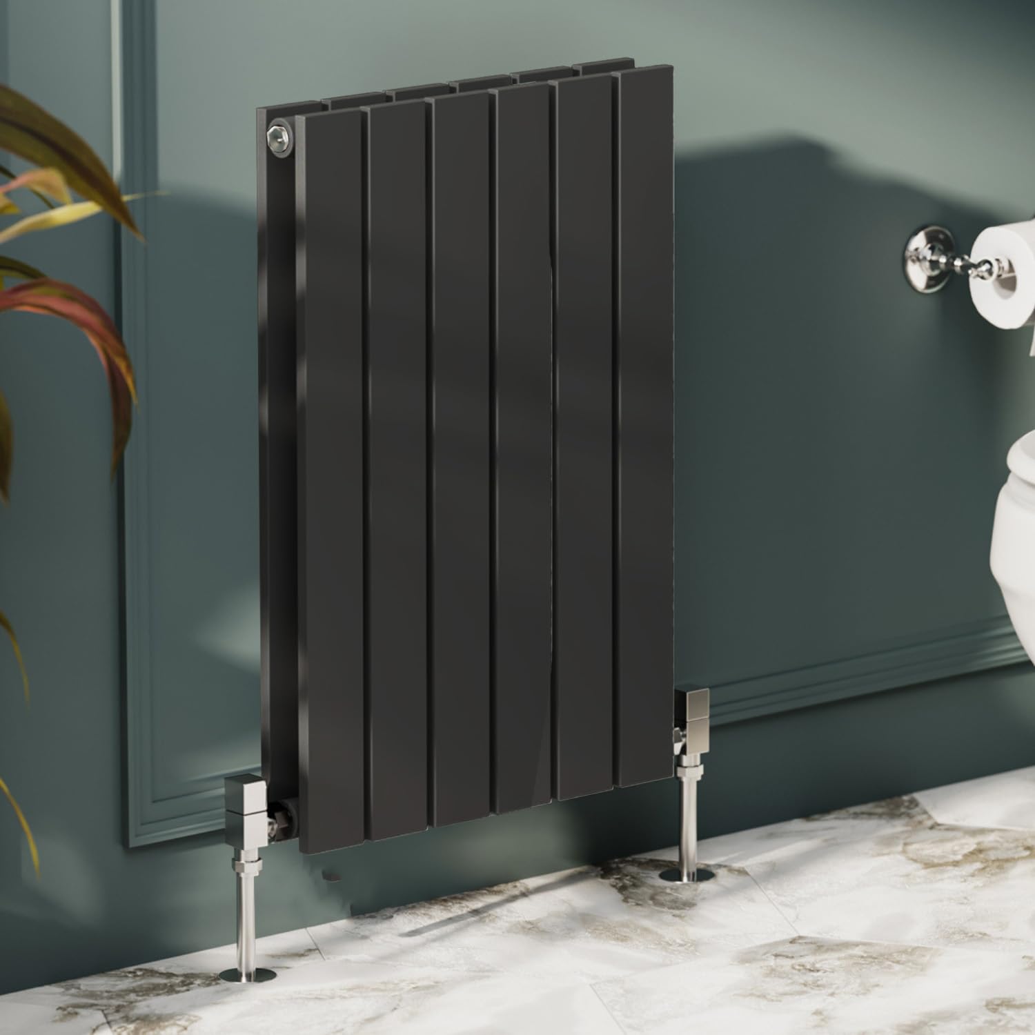 Go Bathrooms Pinta Compact Horizontal Double Panel Radiator 600 x 408mm Matt Black Flat Panel Horizontal Wall Mounted Slim Designer Radiator