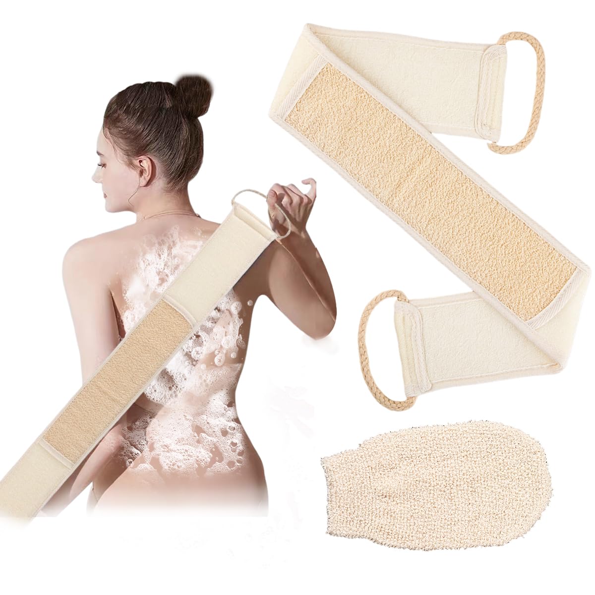 Rückenschrubber-Set Mit Peeling-Handschuh – Aus Bambusfaser, Sanft & Antibakteriell – 2-teilig (Grau)