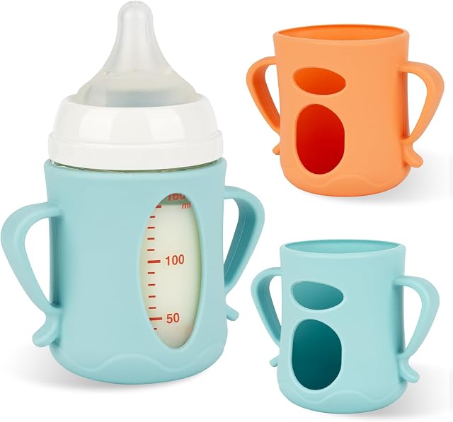Pigeon 5.4oz Silicone Baby Bottle Covers, Anti-Break Glass Bottle Holder with Handles (Pack of 2)