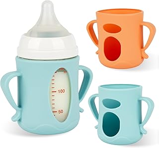Silicone Sleeves for Pigeon Baby Bottles 5.4oz,Anti Breakage Glass Baby Bottle Holder with Handles 2 Pack