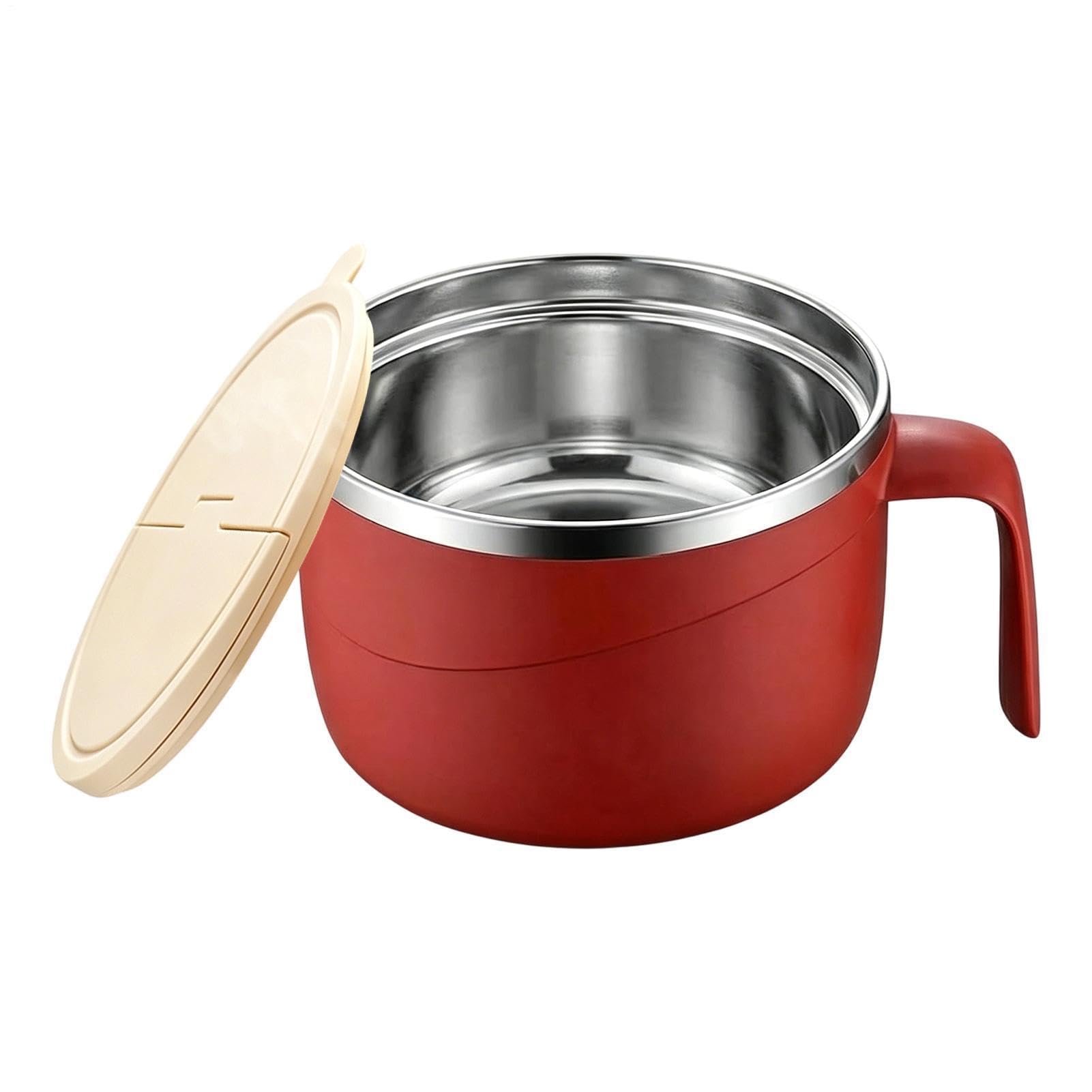 Instant Nudelschüssel - Doppelwandige Edelstahl-Kochschüssel mit Deckel und Griff für Nudeln, Nudeln, Suppe, Müsli, Haferflocken - Perfekt für Küche, Wohnheim oder Büro