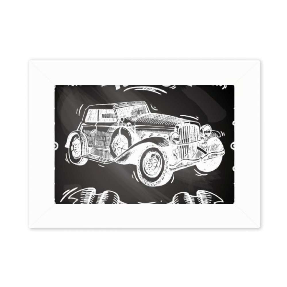 Arte de escritorio premium en marco blanco de 5x7 pulgadas pintura coches clásicos