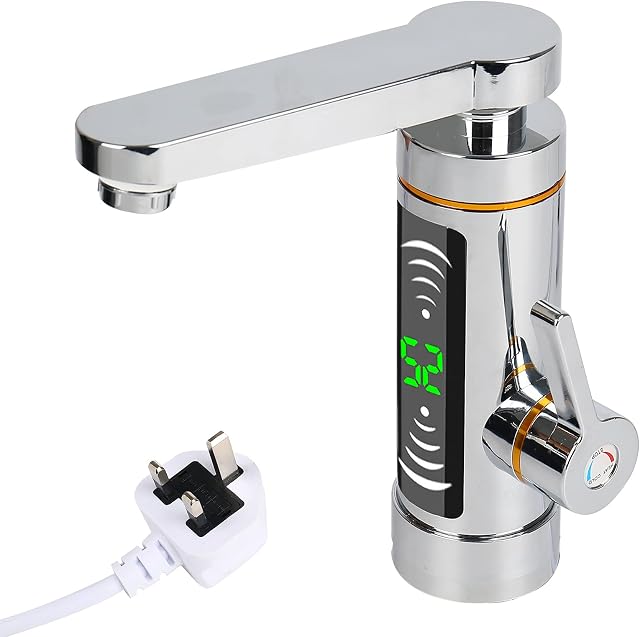 Electric Instant Heater Tap,Electric Instant Heater Faucet,360° Rotatable Stainless Hot Water Kitchen Tap with LED Temperature Digital Display,British Plug