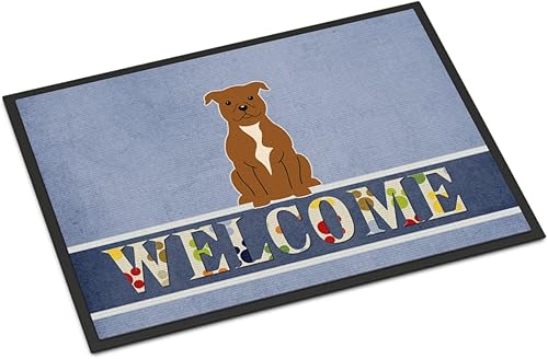 Carolines Treasures BB5628MAT Staffordshire Bull Terrier - Tapete de bienvenida para interiores o exteriores 18 x 27 pulgadas 27 pulgadas de largo x