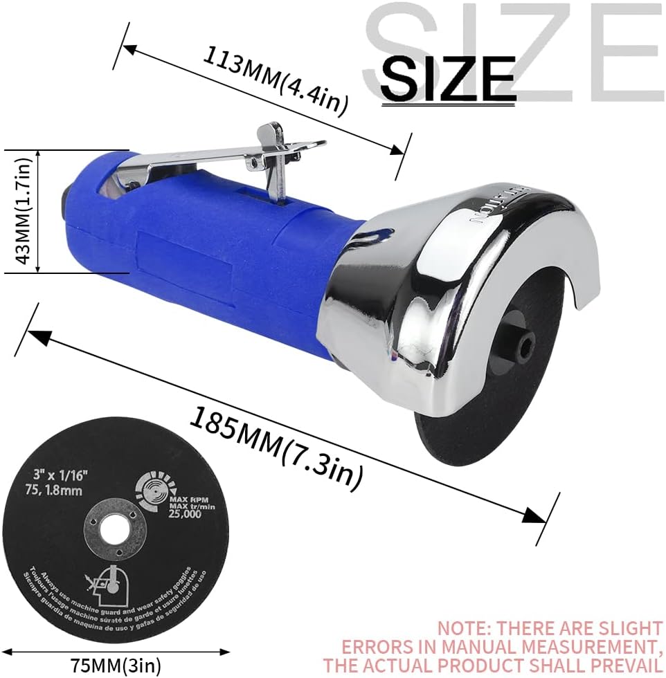 SI FANG [Upgraded] 3 Inch Air Cut Off Tool Equipped 5Pcs Die Grinder Cutting Wheels, Heavy Duty Pneumatic Metal Cutter Tool Cut Off Saw for Metal Sheet Stainless Steel